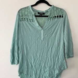 Tela (Nordstrom) Cut Out Lace Mint Blouse (L)